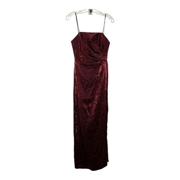 JS Collections Formal Dress Crinkle Beaded Spaghetti Strap Red Y2K Petite Size 4 - Picture 1 of 15